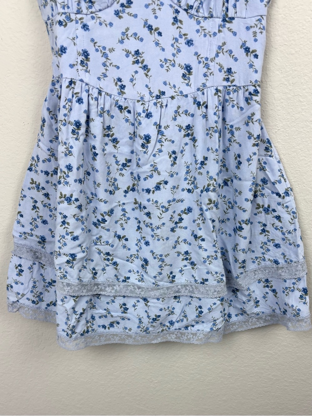 Hollister Blue Floral Lace Tiered Mini Dress Cottagecore Romantic Coquette S - Picture 4 of 12